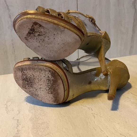 KORS Michael Kors Amaryn Gold Suede Rhinestone Bling Sexy Heels Size 8.5 Party - Picture 5 of 12